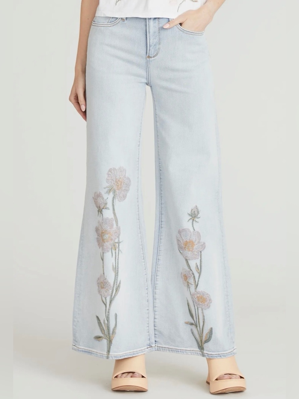 Driftwood Penelope Floral Embroidered Wide Leg Jeans